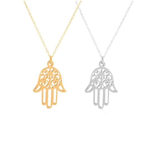 

turkey jewelry good lucky fatima hand hamsa pendant necklaces evil eye stainless steel collar bijoux bridesmaid gift, Silver