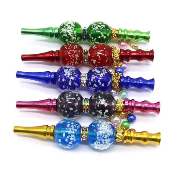 Bico de fumo de ouro banhado a ouro incrustam hookahs portátil dicas brilho em suportes escuros shisha tubulações de fumo tubos de metal gourds beads