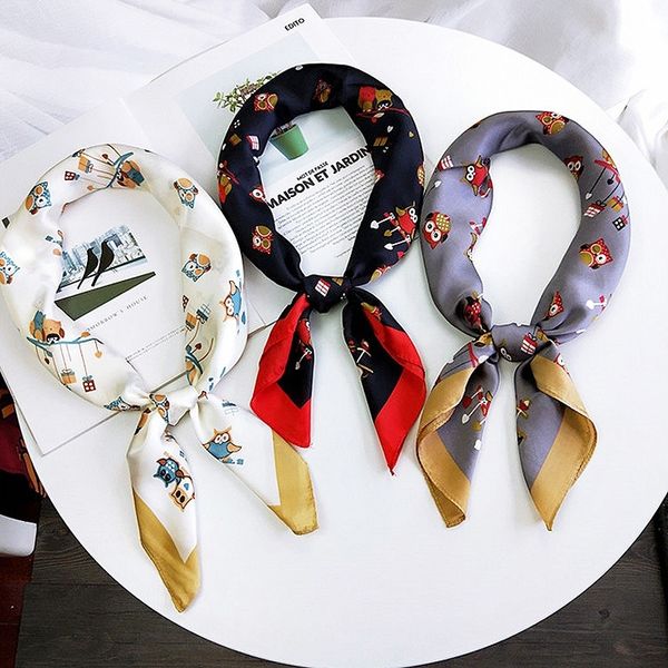 

9colors cartoon bandana square scarf for ladies fashion multifunction silk-like hair handkerchief women's bag bandage scarf 70cm t20042, Blue;gray