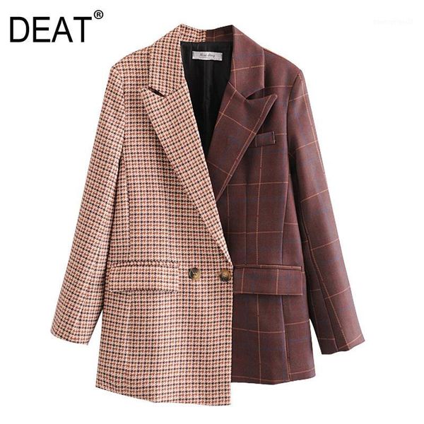 

women's suits & blazers [deat] 2021 casual blazer coat women's outerwear colorblock plaide retro notched loose classic elegant aut, White;black