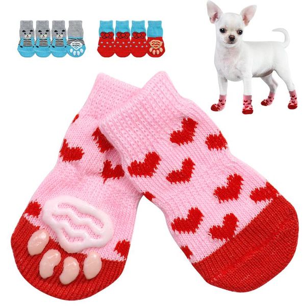 

cute puppy dog shoes anti-slip knit socks small dogs cat shoes chihuahua boots for winter indoor wear slip on paw protec bbydtx