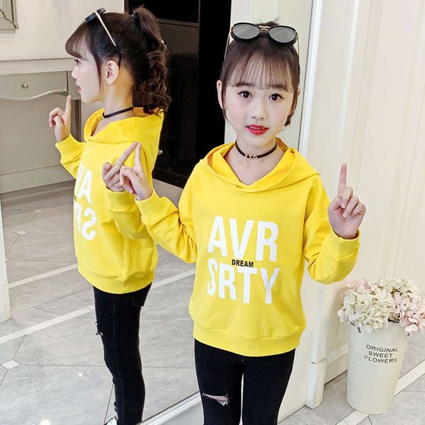 

korean fashion foreign sle 2020 sweater new spring and autumn girls' cotton pullover loose children's hoodie, Black