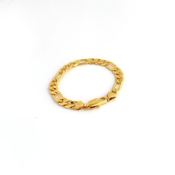 

solid stamep 585 hallmarked 18 k g/f yellow fine gold figaro chain link bracelet lengths 8mm italian link 210mm, Black