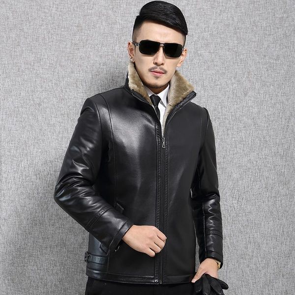 

men's down & parkas boollili arrival brown genuine leather jacket men thick warm sheepskin male slim plus size l-4xl1, Black