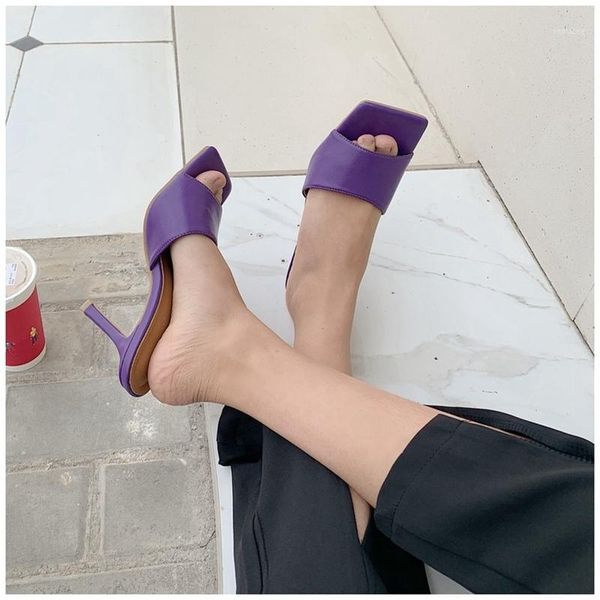 

slippers 2021 summer women's elegant square toe heels sandal ladies outdoor beach slides shoes1, Black