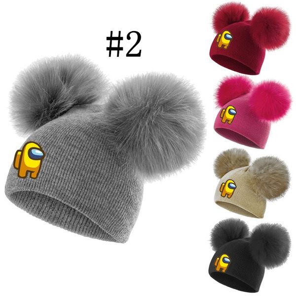 

among us game kids knitted hat beanie baby oversize double fur ball wool hat children boys girls windproof warm hat outdoor cap e122404, Yellow