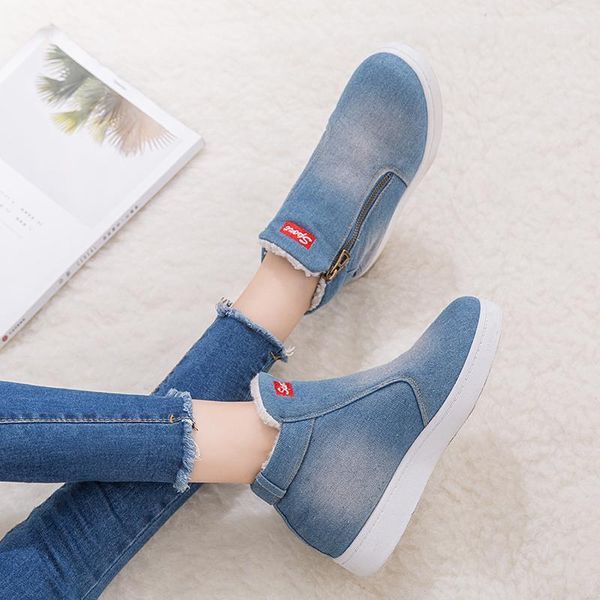 

women ankle boots 2021 winter boots women denim jeans snow winter shoes big size 35-441, Black