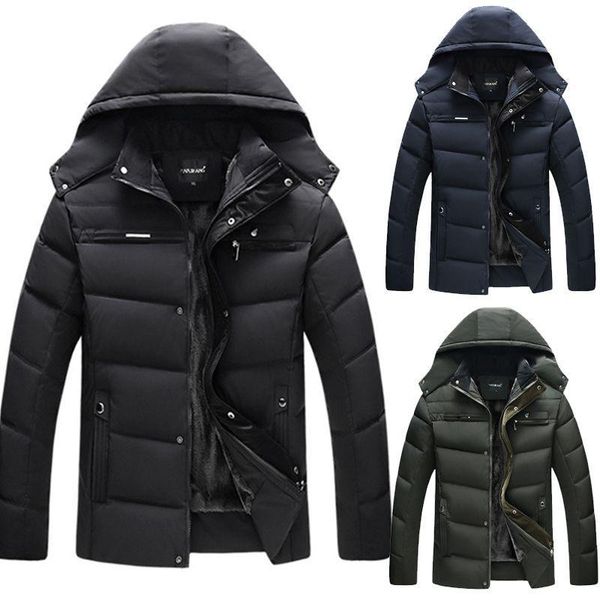 

winter men jacket thicken warm down parkas hooded fur fleece coat outwear cotton-padded parka jaqueta masculina mens clothing, Black