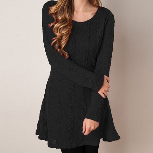 

women causal plus size s-5xl short sweater dress female autumn winter white long sleeve loose knitted sweaters dresses new 201110, Black;gray