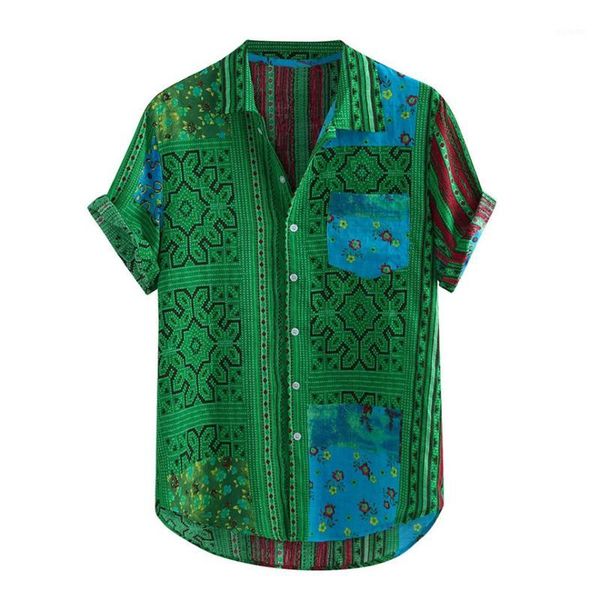 

klv shirts mens vintage ethnic printed turn down collar short sleeve loose casual shirts hawaiian men plus size 3xl1, White;black