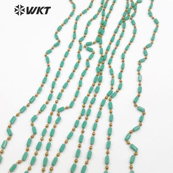 

wt-rbc072 wkt wholesale rosary light green crystal chain rectangle shape bead and small brass bead chain for diy women jewelry, Silver