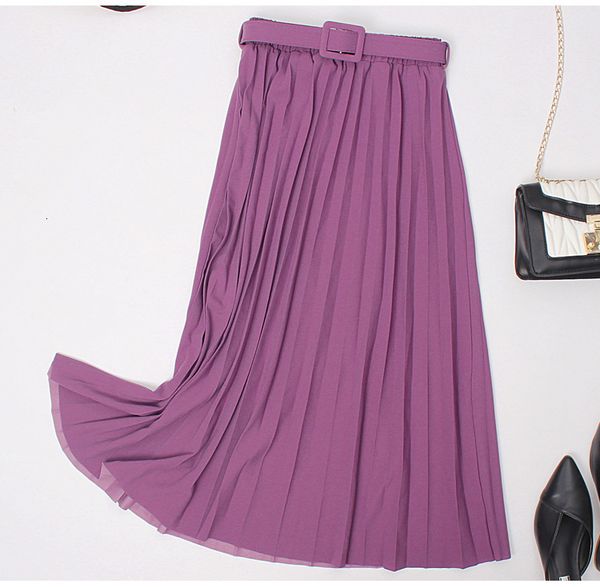 

2021 new high waist midi y2k women autumn winter casual vintage solid belted black pleated party skirts female 6jb1