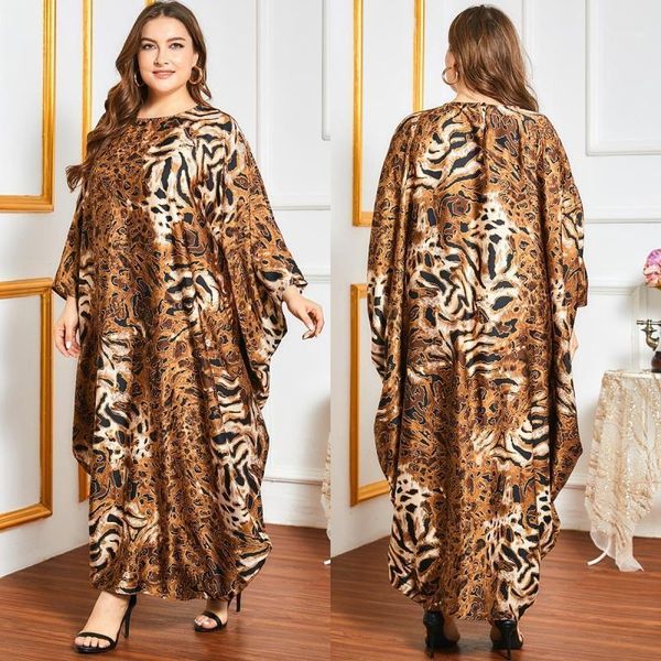 

fashion women's loose leopard ladies elegant long dress gown leisure dress abaya african plus size women's clothing jilbab1, Black;gray