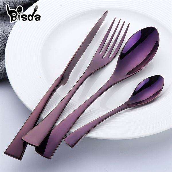 Kaya Cutlery Set 24 Pçs / Lote Preto Cutelaria Aço Inoxidável Conjunto de Louça Espelho Espelho Table Faca Forquilha Usado para Restaurant 201116