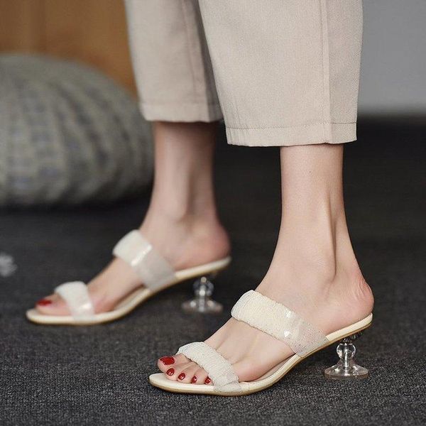 

slippers llogai women summer outdoor sandal high square heel flip flop ladies brand slipper heels elegant slides shoes, Black