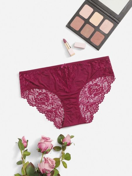 

plus contrast lace panty z15j#, Black;white