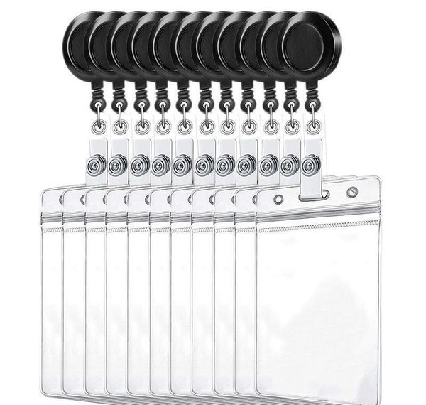 

retractable reel id badge card holder + double sided vertical clear id pass holder bulk kit. nylon jlloye eatout