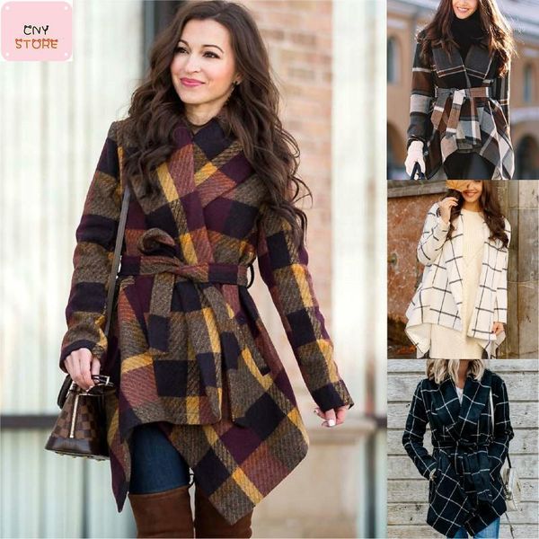 

2020 woolen coat fall/winter women's tartan material european and beautiful new woolen coat coats and jackets women women1, Black