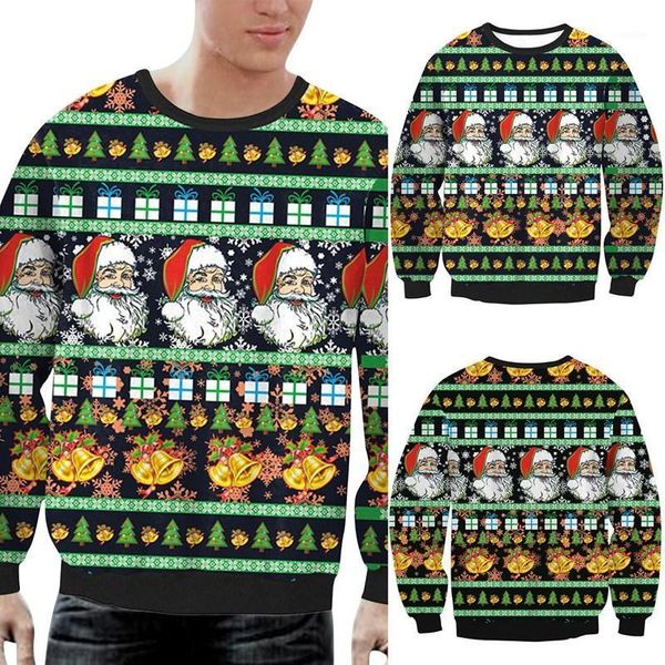 

christmas sweater men santa claus print knitted sweater couple black1, White;black