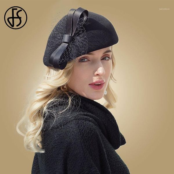 

fs vintage winter wool french beret hats for women black fedora hat veils felt hats ladies big bow wedding pillbox hat1, Blue;gray