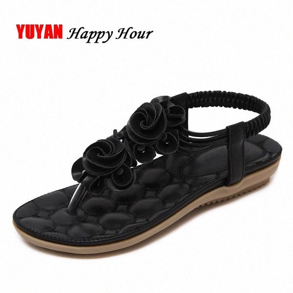 

new 2020 summer shoes women sandals flat heel non-slip beach flip flops women's sandals brand flowers shoes plus size 42 zh2601 #ff4k, Black