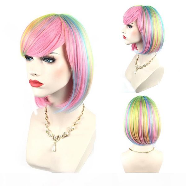 

new women's bob style wigs multi-color short cosplay wig synthetic costume hair halloween party wigs, Black