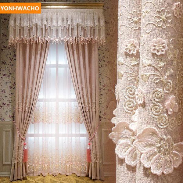 

custom curtains european luxury embroidered princess garden light purple cotton cloth blackout curtain tulle valance drape b355