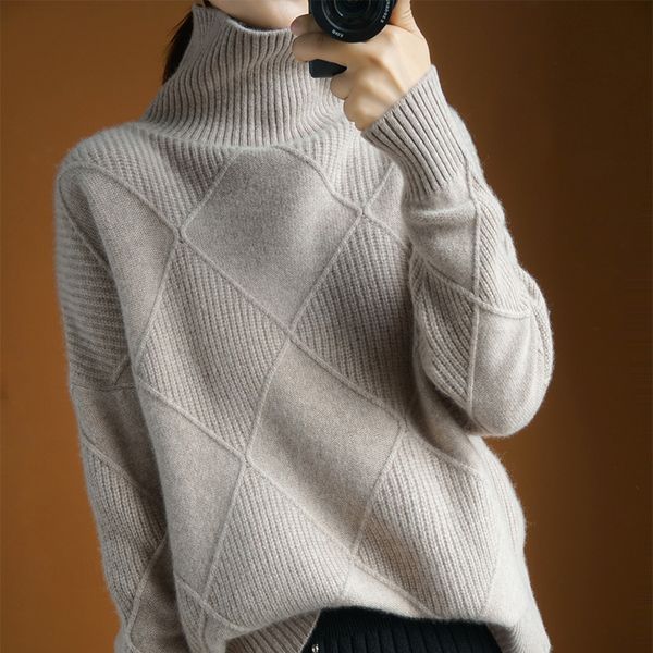 

turtleneck sweater women 2020 autumn winter new base 100% pure wool loose lazy pullover thick cashmere sweater plus size sweater h1211, White;black