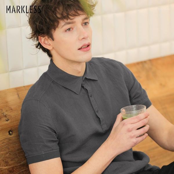 

men's polos markless mens linen casual short sleeve shirts regular fit solid comfort sports fashion csa9552m1, White;black