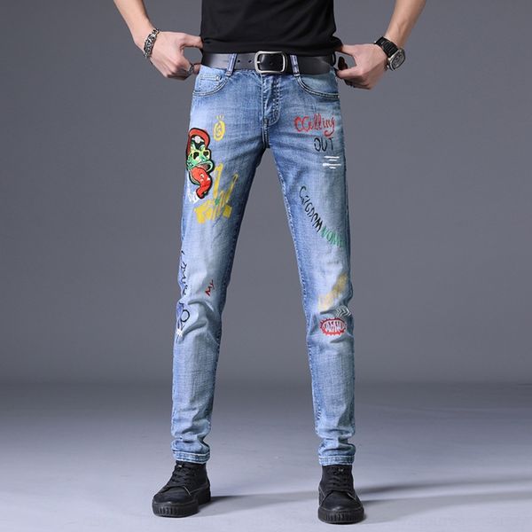 

rjank моды модные вышитые мужские и новые приталенный узкие брюки джинсы модные леггинсы jeansstretch отпечатанные марки джинсы брюки hcs4a, Blue