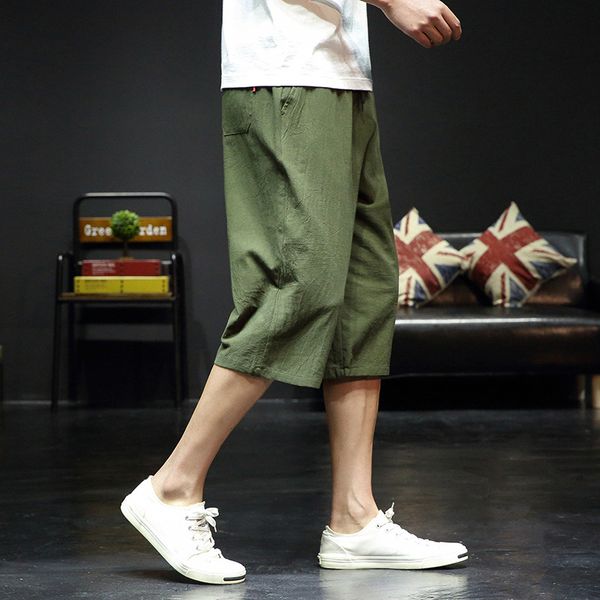 

summer 2020 chinese style large cotton hemp capris linen casual men's shorts beach pants fashion brand, White;black