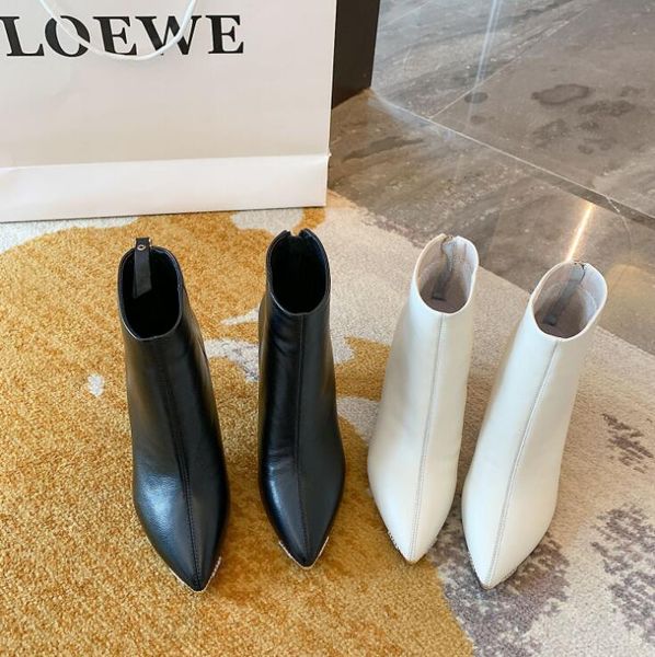 

2020 autumn and winter new fashion boots european and american style stiletto women's boots layer cowhide pointed boots, Black