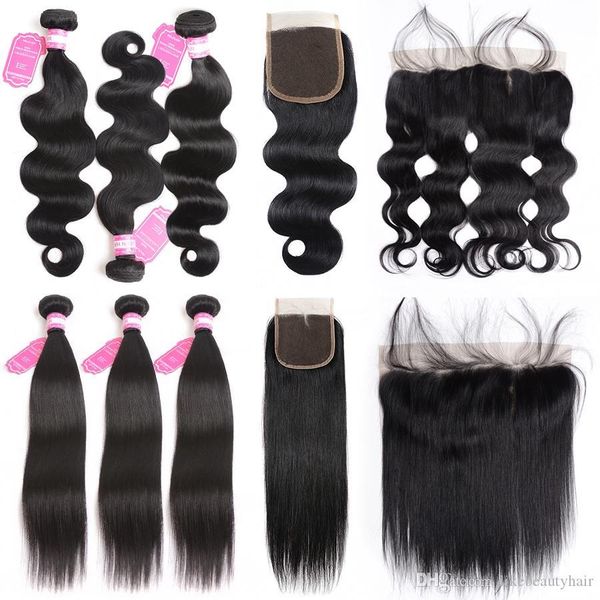 

human hair bundle lace closure body wave straight human hair lace closure brazilian bundles with closure body wave human hair weave, Black;brown