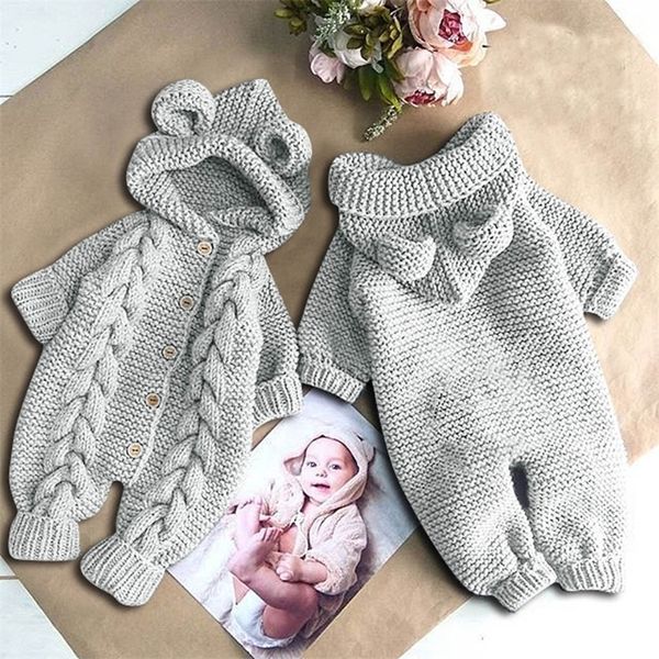 

newborn infant baby girl boy winter warm coat knit outwear hooded jumpsuit y200901, Blue