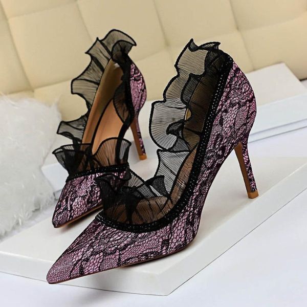 

2020 women 8cm high heels stiletto lace purple bling crystal pumps luxury elegant lady shoes low heels scarpins party prom pumps, Black