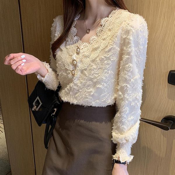 

make winter new han edition joker tassel v-neck blouse fashionable render unlined upper garment winter coat, White