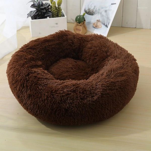 

luxury fluffy pet bed for cats small dogs round cuddler plush cozy self-warming for high-quality sleep1