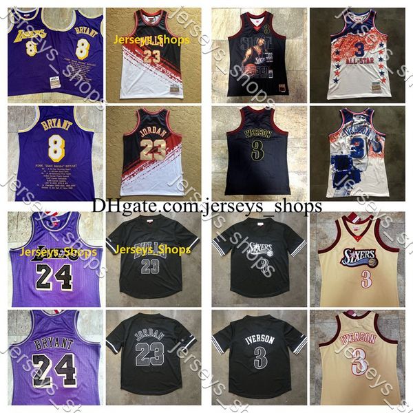 

vintage jerseys allen iverson michael mj bryant stitched mitchell&ness hardwoods classics city black gold edition basketball jerseys, Black;red
