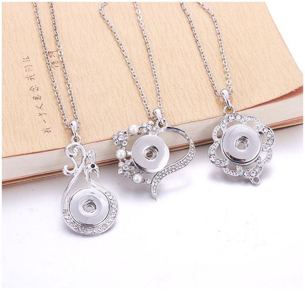 

h snap jewelry boom life snap buttons necklaces link chain 60cm with crystal pendant fit 18/20mm snap buttons jewe bbygmi, Silver