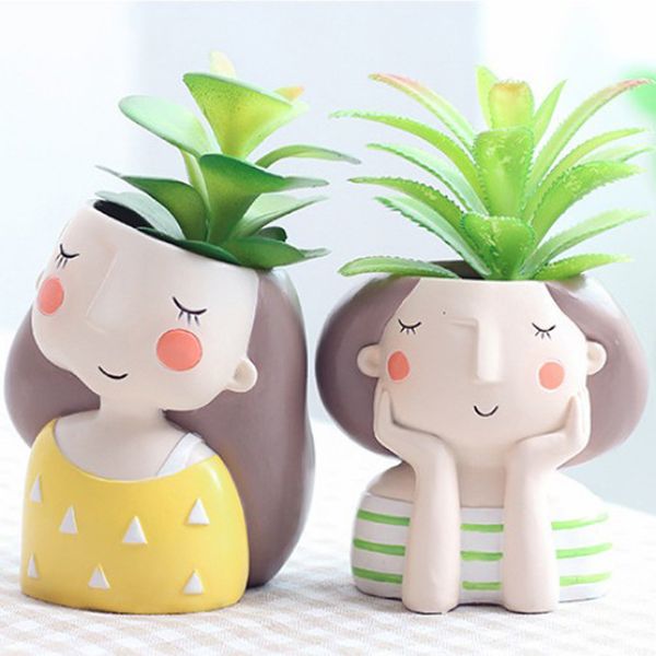 

2x resin plant pots bonsai holder flowerpot outdoor indoor garden decorative