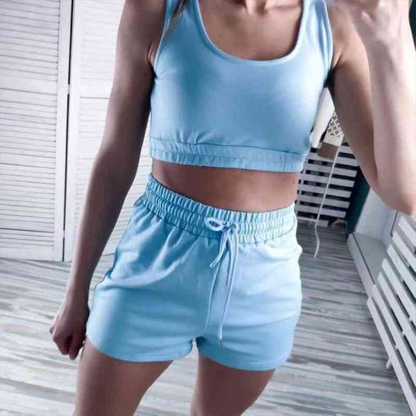

Shorts Sets Casual Solid Sportswear Two Piece Sets Women Crop Top And Drawstring Shorts Matching Summer Athleisure Outfits, Gray