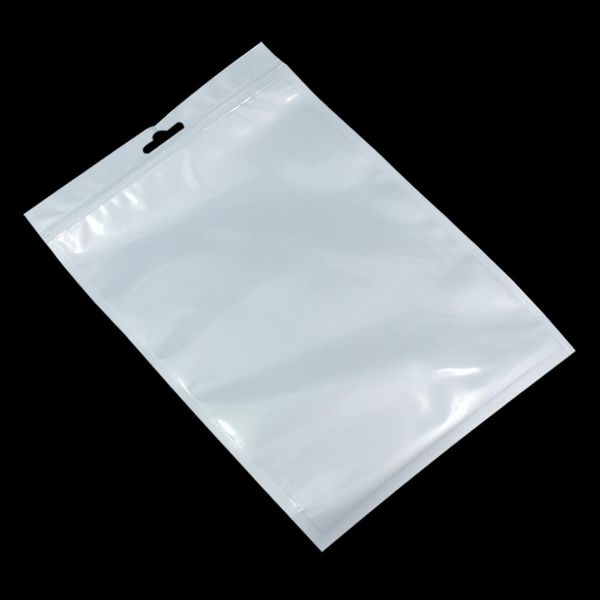 

100pcs/lot 25*35cm white/clear self seal zipper plastic retail package bag, ziplock zip lock bag event packaging w/ hang hole tsetzd