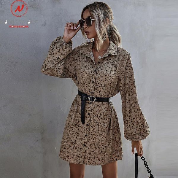 

women autumn a-line dress single-breasted design turn-down collar long sleeve high waist print slim cardgian mini dress(no belt, Black;gray