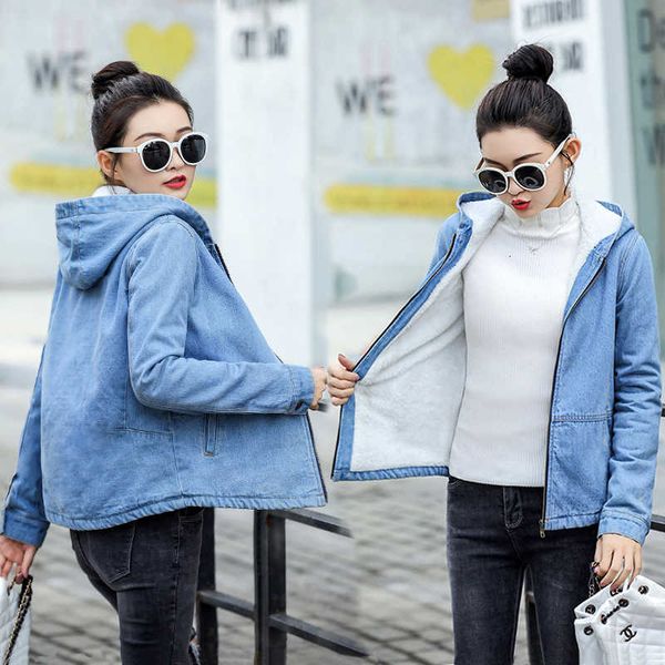 

spring autumn winter hooded women basic jeans coat female bomber jacket warm long sleeves outerwear slim women fur denim jacket cy200515, Black;brown