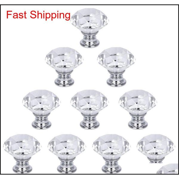 

10 pcs crystal glass cabinet knobs 30mm diamond shape drawer kitchen cabinets dresser cupboard war qylkup new_dhbest