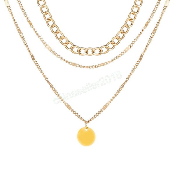 

fashion jewelry multi layer necklace round pendant chains choker necklaces, Silver