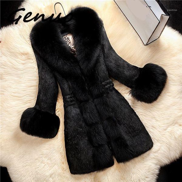 

2019 new arrival women long sleeve solid overcoat elegant turn-down collar warm coat casual winter faux fur thick long outwear1, Black