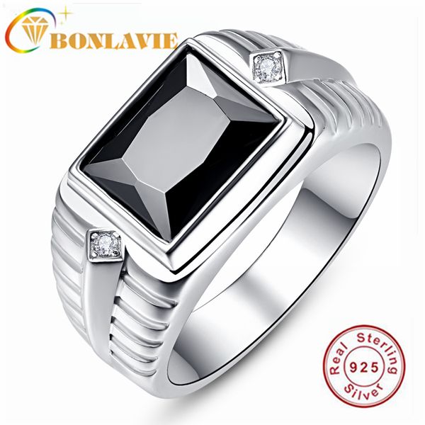 

bonlavie 925 sterling silver created created black onyx men's ring for wedding and engagement 201112, Slivery;golden