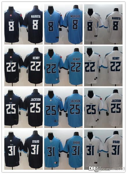 

men women youth tennessee titans 31 kevin byard 22 derrick henry 25 adoree' jackson 8 marcus mariota blue football jerseys, Black;red