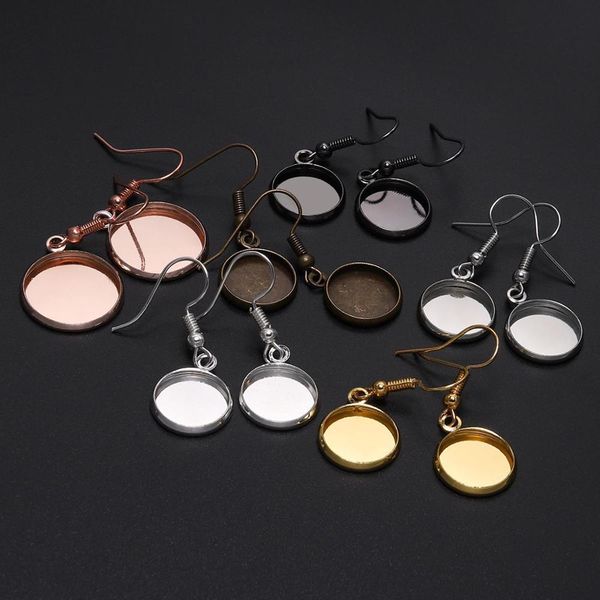 

10pcs 10-25mm tray bezel cabochon earring hook blank setting round pendant ear base findings for diy glass cameo jewelry making q bbywox, Black